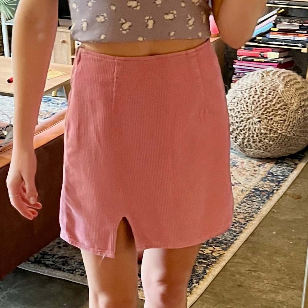 ASOS DESIGN cord split front skirt in rose pink